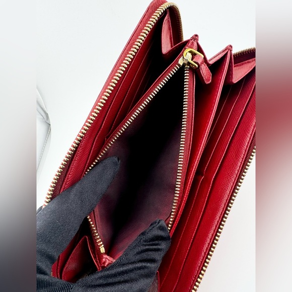 Prada Saffiano Leather Magenta Zip Around Long Wallet with Gold Hardware - Picture 8 of 12